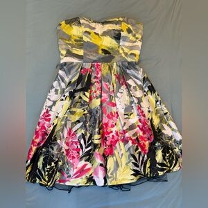 Floral Sleeveless Dress in Yellow, Pink, and Black
